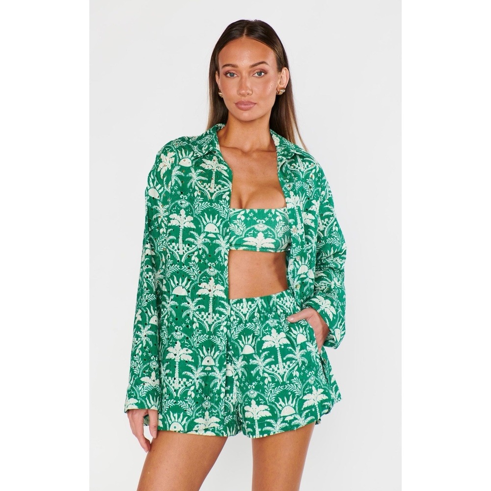 Show Me Your Mumu Eyelet Cotton Button Down Shirt XXL Tropical Vacation Resort